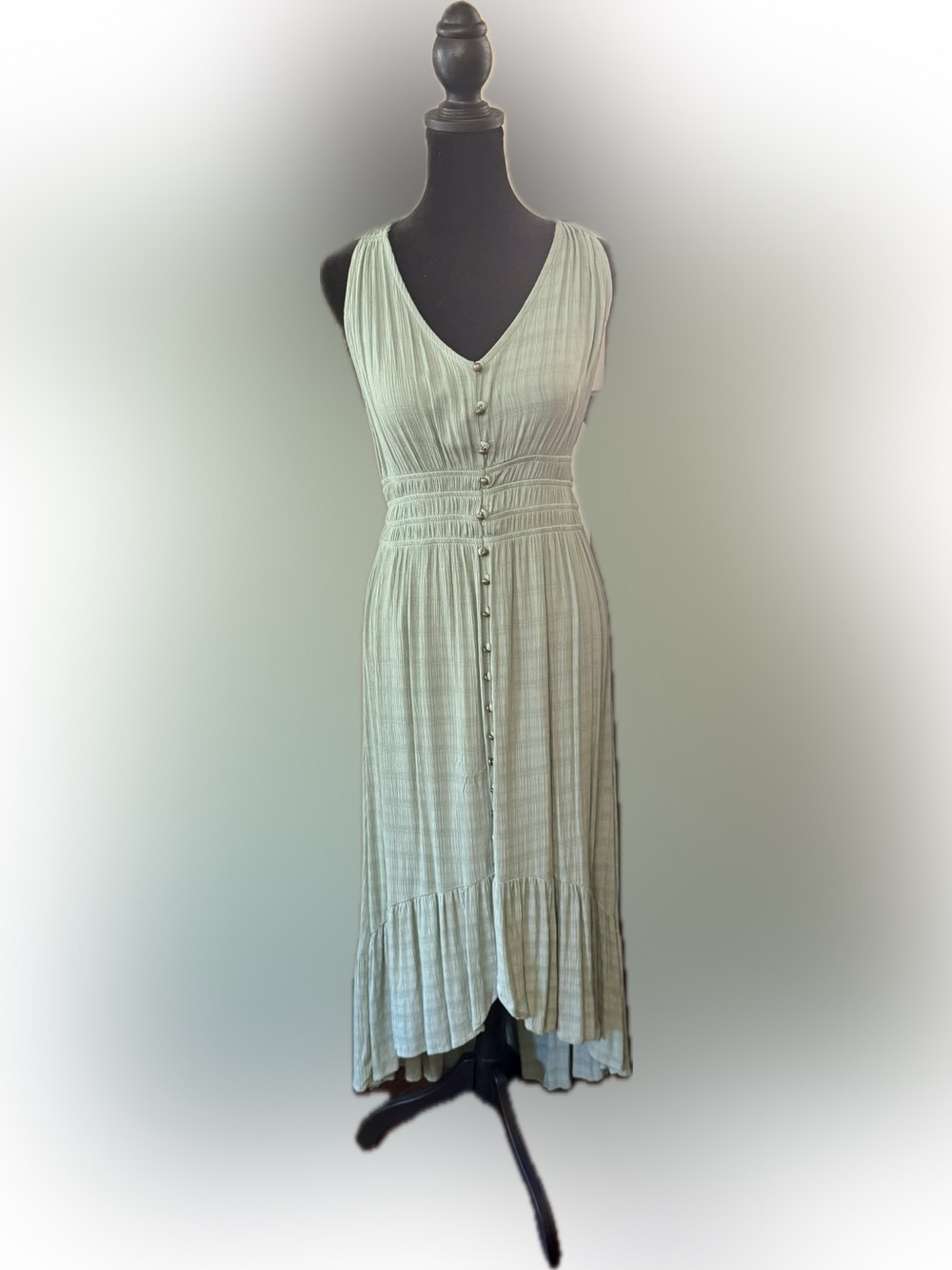 Light Sage Button-Front Midi Dress